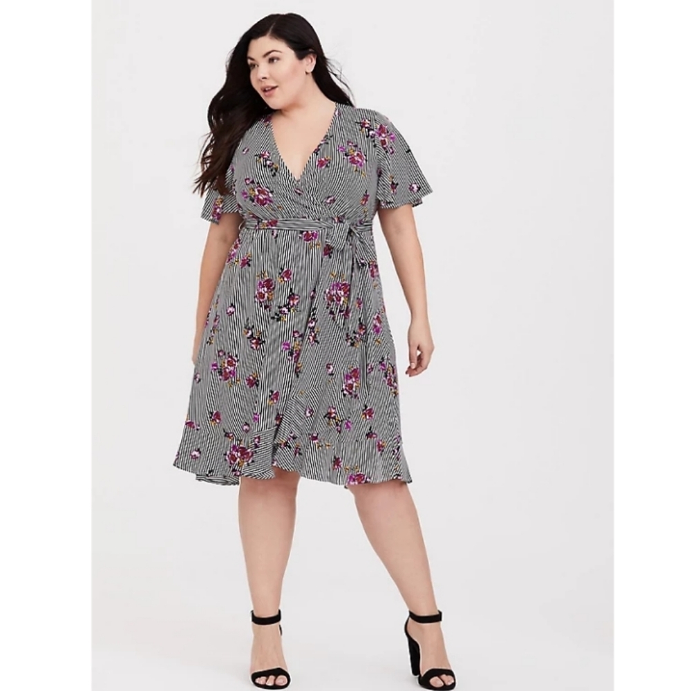 Striped Floral Challis Dress